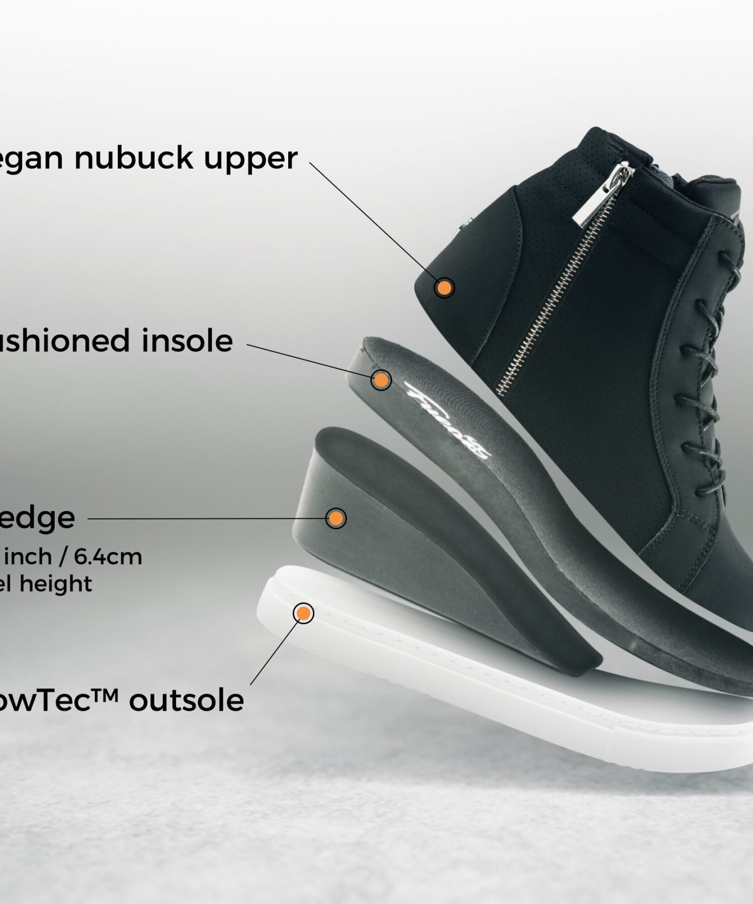 WD-BLK: Fuego Wedge sneaker - Black w/white sole - Bilde 14