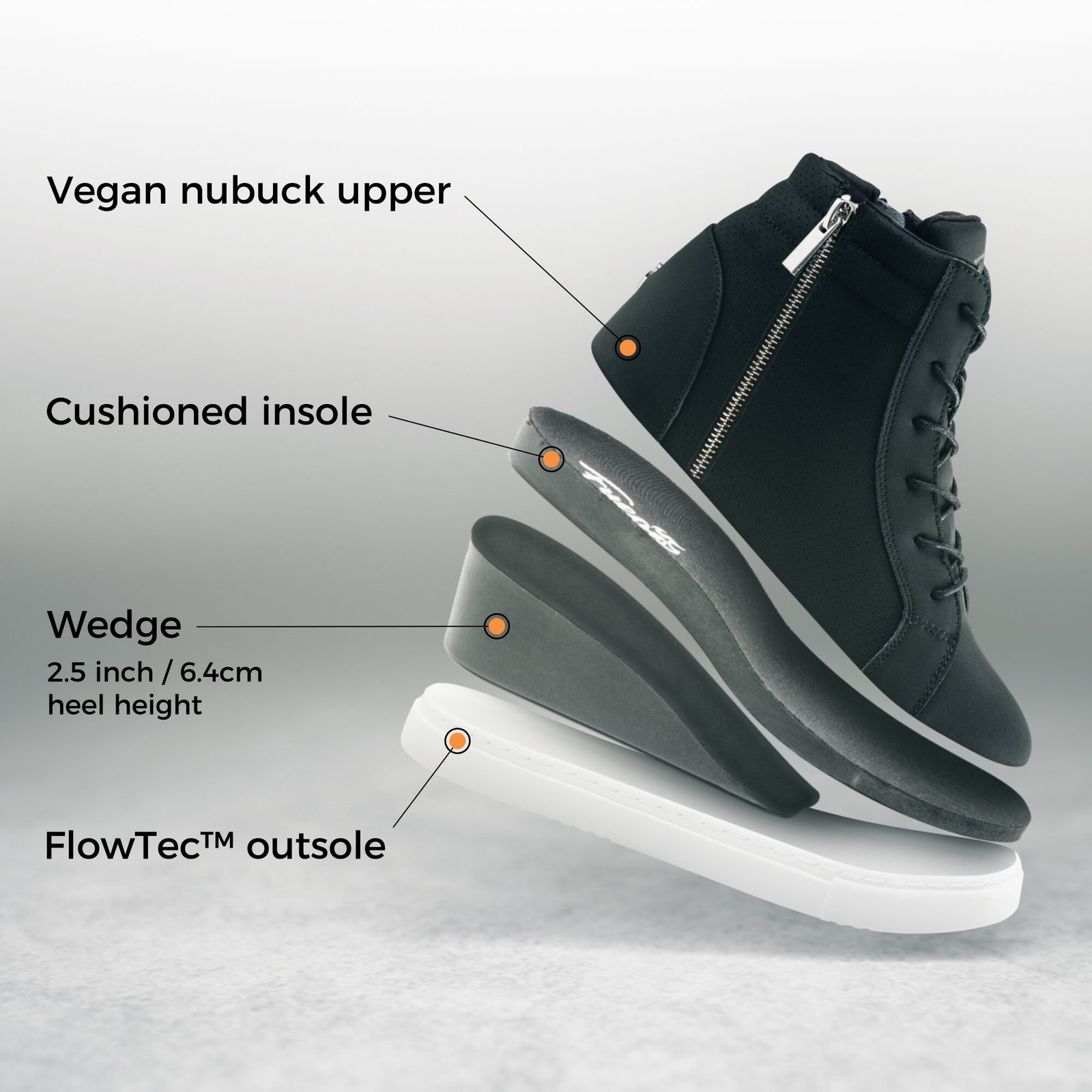 WD-BLK: Fuego Wedge sneaker - Black w/white sole - Bilde 14