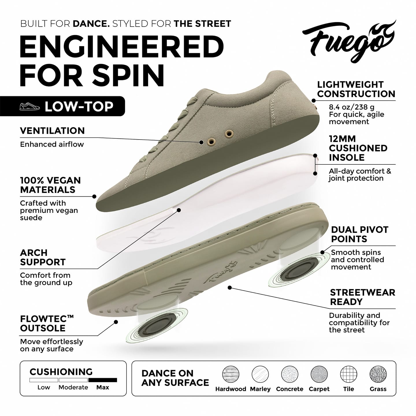 Fuego dansesko modell Low-Top - Sage